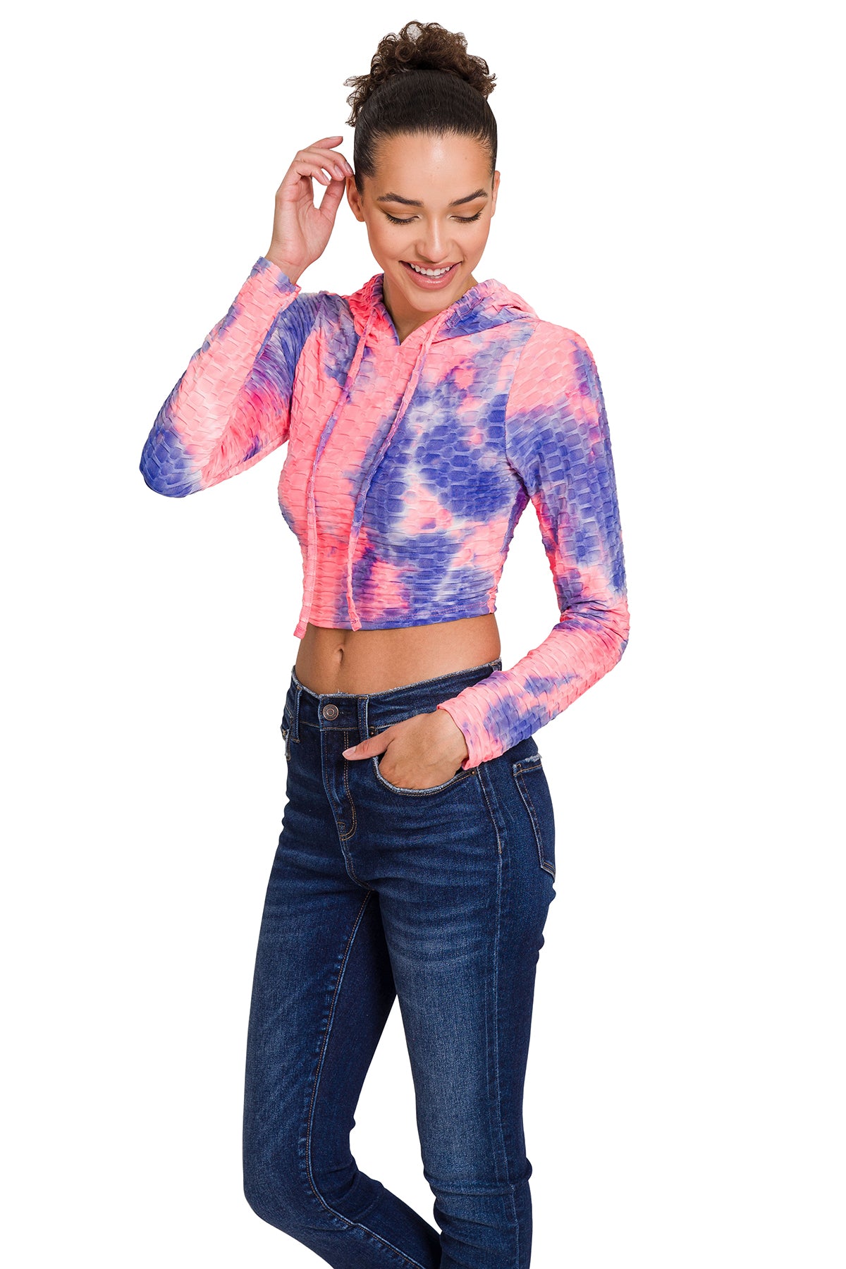 Athletic Tye Die Honeycomb Cropped Hoodie