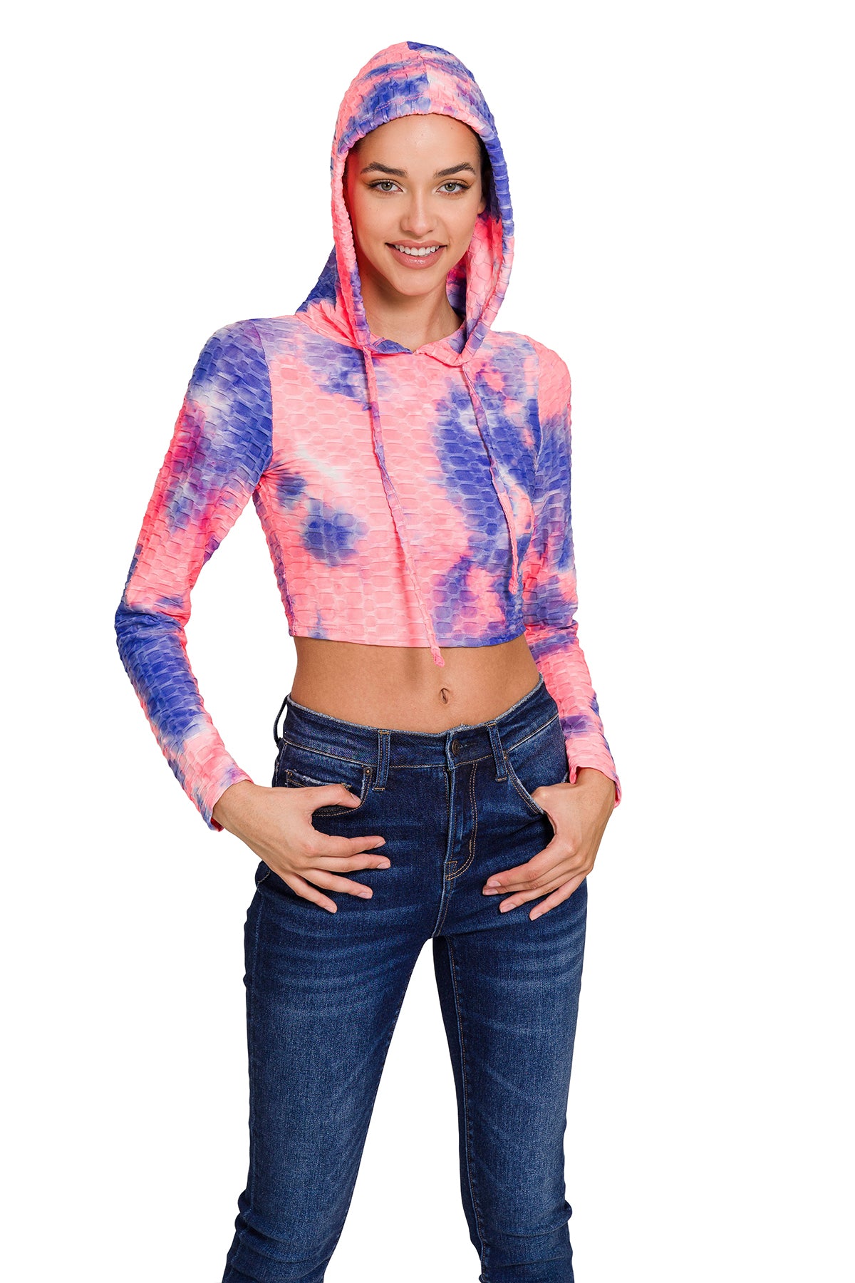 Athletic Tye Die Honeycomb Cropped Hoodie