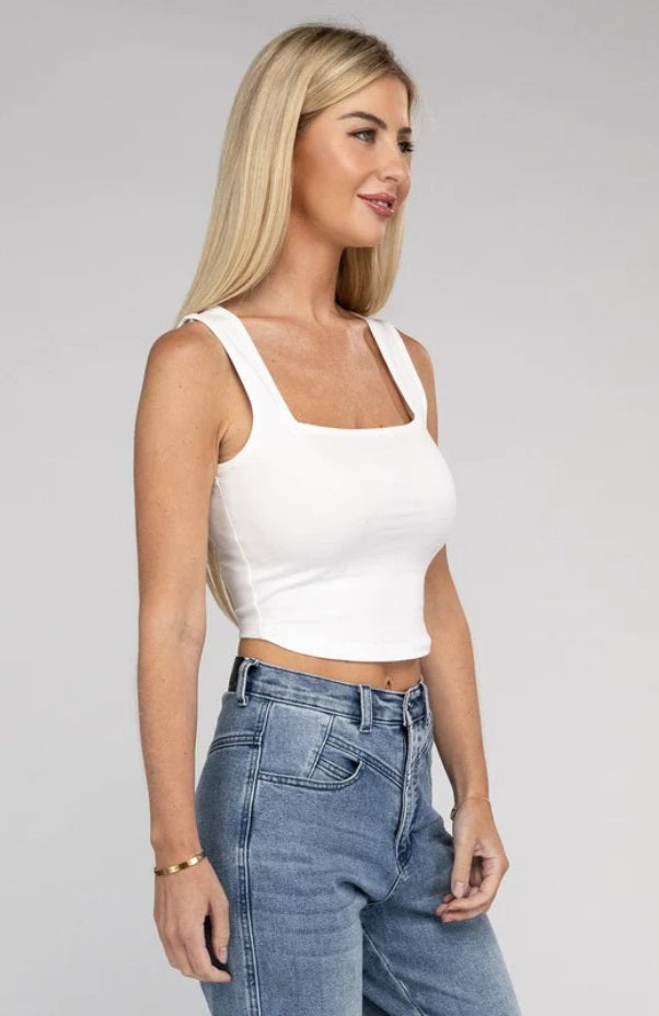 Cotton Square Neck Cropped Cami Top