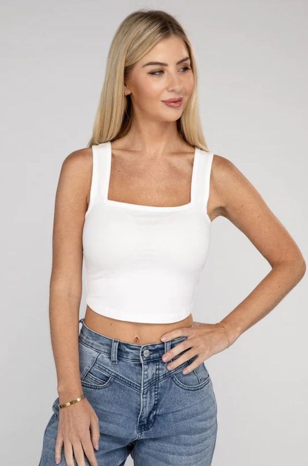 Cotton Square Neck Cropped Cami Top